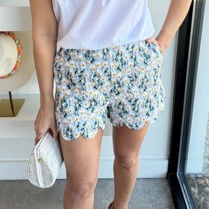 Light Blue Floral Scallop Shorts